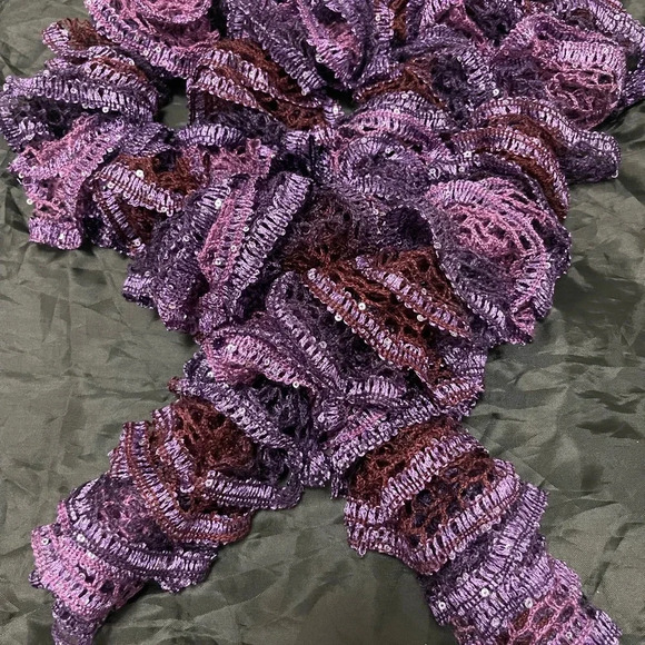 Skinny purple crocheted scarf w/hand sewn sparkles. 70” long/4” wide. Boutique. - Picture 3 of 5